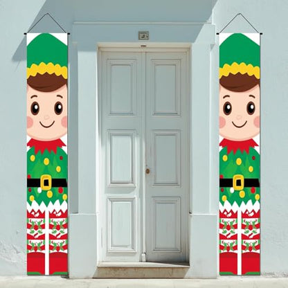 IVN Christmas Elf Porch Banner Set of 2 - ElfDesign 12x71 Inches