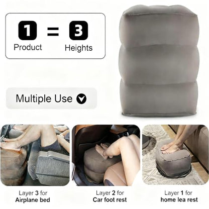 Inflatable Travel Foot Rest Pillow for Leg Support & Fatigue Relief