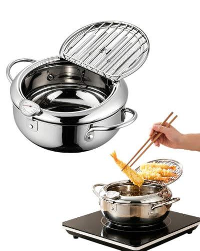 11-Inch Stainless Steel Deep Fryer Pot with Thermometer & Splash Lid - ROVIA