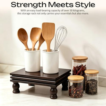 Dark Acacia Wood Display Riser Pedestal Stand with Beaded Edge - Hayunfiys