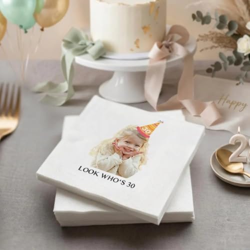 Personalized 30th Birthday Napkins with Photo and Text - Design 1