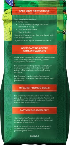 Life Extension Rainforest Blend Whole Bean Coffee Organic, Antioxidant Rich Coffee – Caffeinated – Vegetarian, Non-GMO, Gluten-free – 12 Ounces