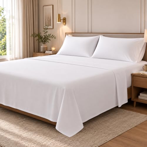 Cotton King Bed Sheet Set 400 Thread Count Sateen Deep Pocket White