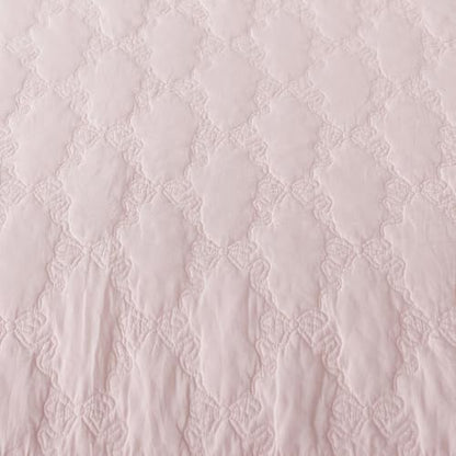 Pink Cotton Bedspread Set with Bow Stitching - King Oversized 3PC - Brandream