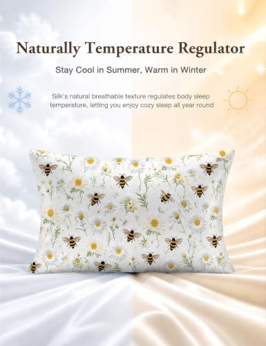 Silk Pillowcase 2 Pack for Hair and Skin - Daisy Bee, Standard 20x26"