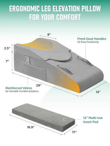 Leg Elevation Pillow for Post-Surgery Recovery 29x13x9.5 Inches Memory Foam Support