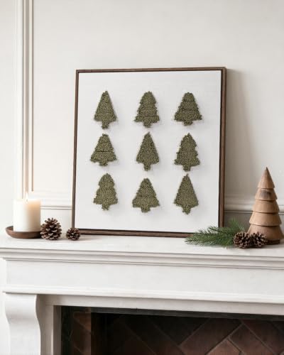 Wood Framed 3D Textured Christmas Tree Wall Art Decor - Pine Forest / 19.2"L x 19.2"W