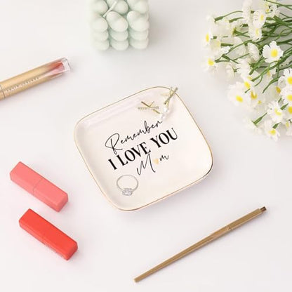 Ceramic Jewelry Dish Ring Trinket Tray with Gold Trim - Perfect Mother’s Day Gift