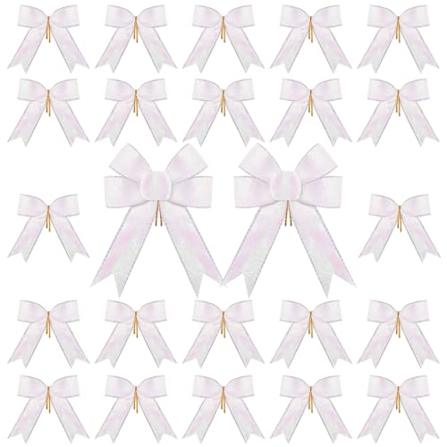 White Christmas Bows Set for Wreaths & Gift Wrapping - 24 Pieces