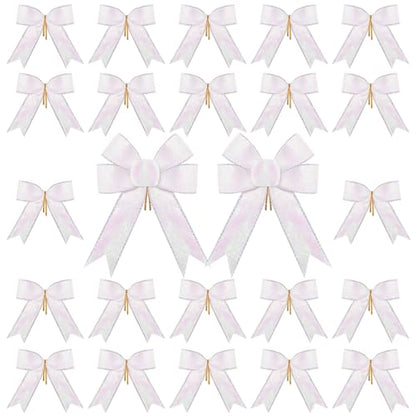White Christmas Bows Set for Wreaths & Gift Wrapping - 24 Pieces