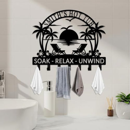 Personalized Hot Tub Towel Rack Wall Mount with Name - Style 2