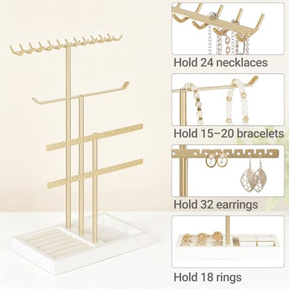 4-Tier Jewelry Organizer Stand with Necklace, Bracelet, Earring & Ring Storage