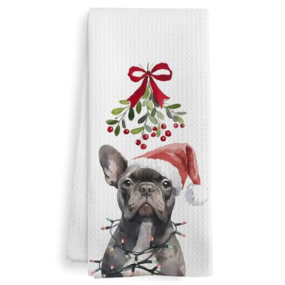 French Bulldog Christmas Kitchen Towels - Bulldog Holiday Gift, 16x24 Inches