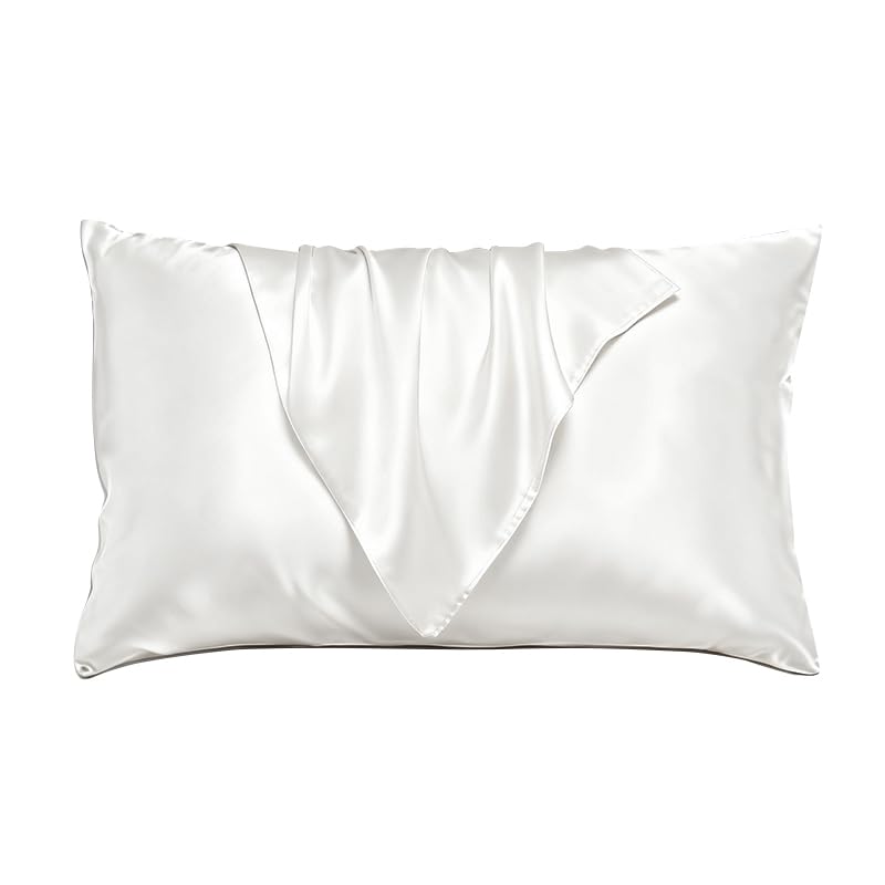 Satin Pillowcase Silkly Pillow Cases Soft Smooth 2 Pack Standard Size Queen Size Set of 2 Pillow Covers for Sleeping White