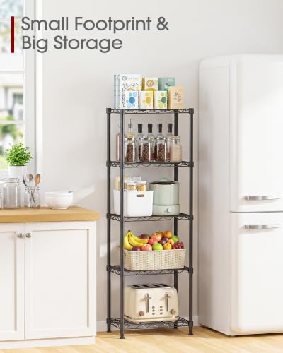 Black 5-Tier Wire Shelving Rack - 16 x 10 x 55.1 Inches, Heavy Duty Metal