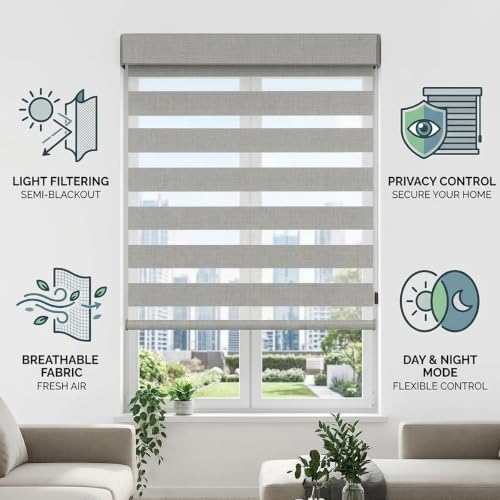 Dual Layer Zebra Blinds for Windows - Day and Night Roller Shades, Custom Fit