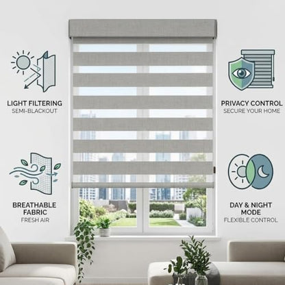 Dual Layer Zebra Blinds for Windows - Day and Night Roller Shades, Custom Fit