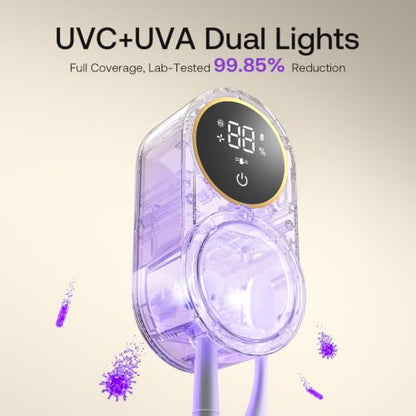 Wall-Mounted UV Toothbrush Holder with Auto Clean & UV Sanitizer - White Gold