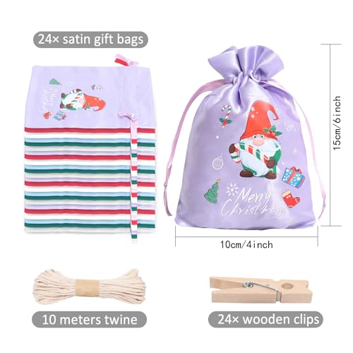 24 Pcs Small Satin Christmas Gift Bags with Drawstring – 4x6 Inch Holiday Treat Bags