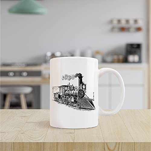 Retro Train Mug - Vintage Locomotive Ceramic Coffee Cup 11oz - Train Enthusiast Gift
