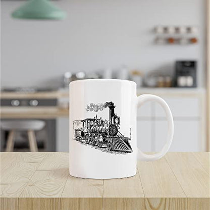 Retro Train Mug - Vintage Locomotive Ceramic Coffee Cup 11oz - Train Enthusiast Gift