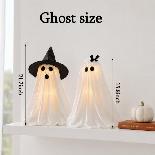 Halloween Ghost Decorations Light-Up Ghosts with Witch Hats Indoor Set