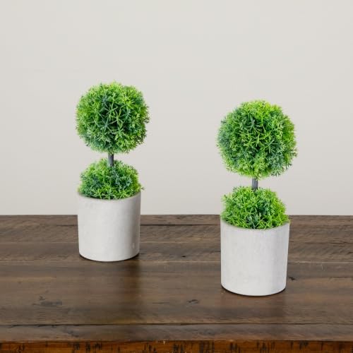 Artificial Mini Cedar Topiary Set of 2 - Cedar Ball - 9 Inch