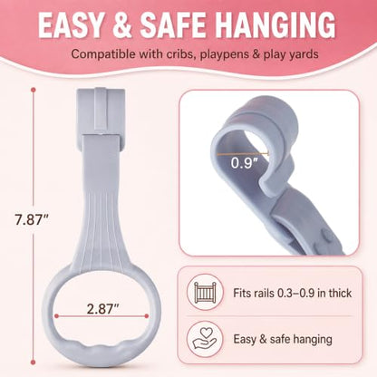 Baby Pull Up Rings for Playpen & Crib - 6 Colors, Toddler Walking Support, Ergonomic Handles for Infants & Babies Pink Purple Gray Yellow Cream Red