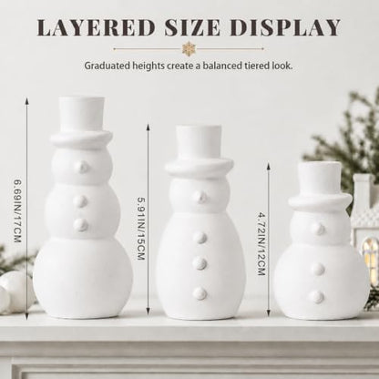 Rustic Terracotta Snowman Figurines Set of 3 Christmas Decor for Table Centerpieces