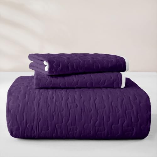 Feelyou Deep Purple Twin Size Quilt Set - Solid Color Bedspread Coverlet for All Seasons