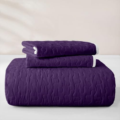 Feelyou Deep Purple Twin Size Quilt Set - Solid Color Bedspread Coverlet for All Seasons