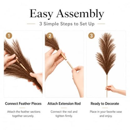 Artificial Pampas Grass Set 45 Inch Tall | Dark Brown & Beige 9 Pieces - Elegant Faux Decor