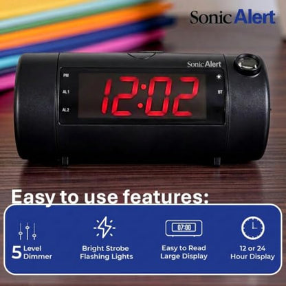 Bluetooth Projection Alarm Clock with Bed Shaker - Black / 2