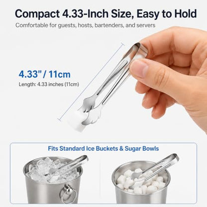 6-Piece Stainless Steel Ice Tongs Set - Mini 4.33 Inch Serving Utensils