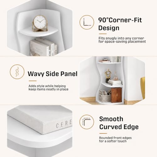 White 5-Tier Corner Shelf with S-Shaped Modern Curved Design