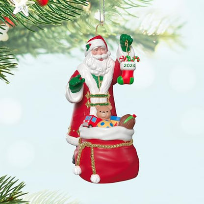 Hallmark Keepsake Christmas Ornament 2024 - Santa with Toys & Stocking - Holiday Decor