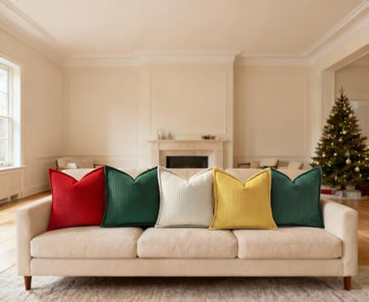 Christmas Green Corduroy Throw Pillow Covers 26x26 Set of 2 - Soft & Luxurious
