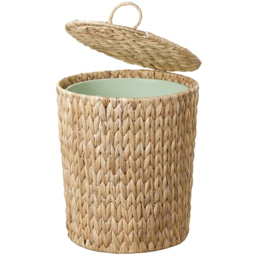 Water Hyacinth Waste Basket with Lid and Removable Plastic Liner - 4 Gallon