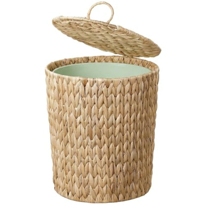 Water Hyacinth Waste Basket with Lid and Removable Plastic Liner - 4 Gallon