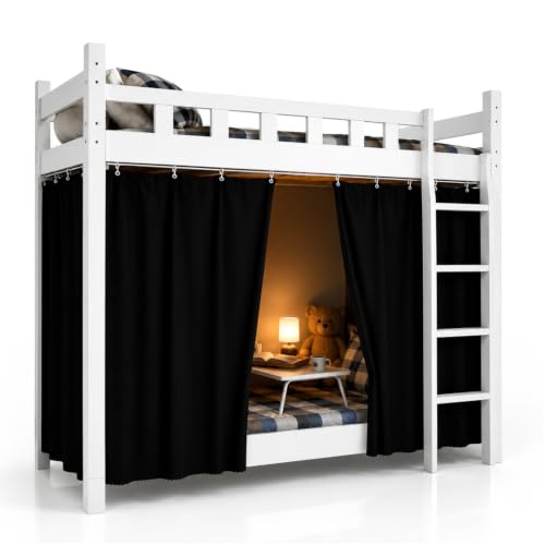 Black Bunk Bed Curtains Blackout Privacy Canopy Drapes - Black, 2 Panels