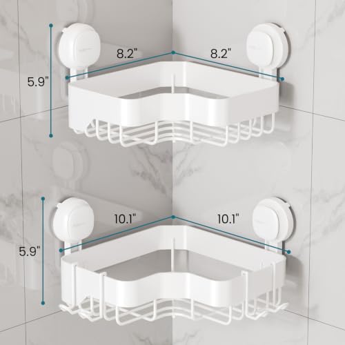 TAILI Corner Shower Caddy Suction Cup Set - White 2-Pack, Rust-Resistant Bathroom Organizer
