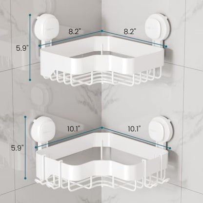 TAILI Corner Shower Caddy Suction Cup Set - White 2-Pack, Rust-Resistant Bathroom Organizer