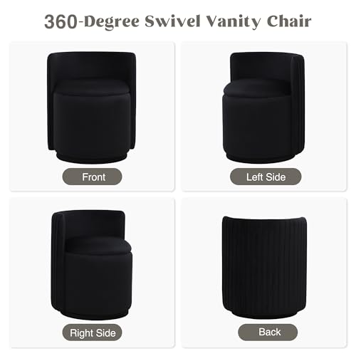 Black Velvet Vanity Chair - Regular Size, 379° Swivel Backrest