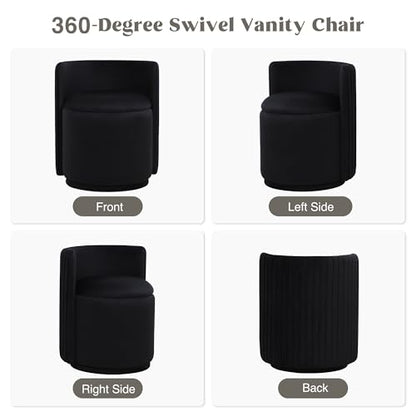 Black Velvet Vanity Chair - Regular Size, 379° Swivel Backrest