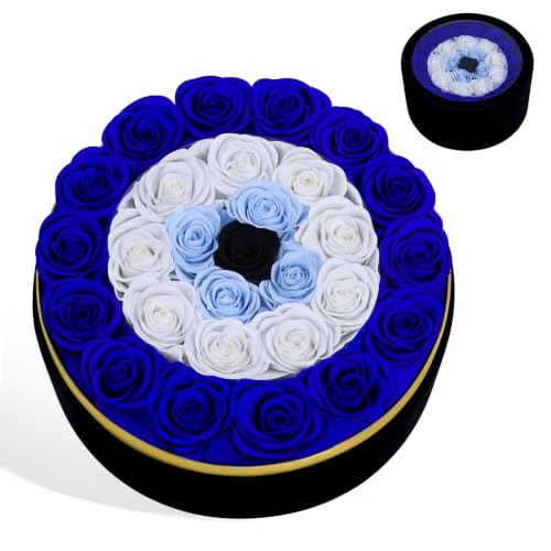 Blue Roses in Box Evil Eye Preserved Flowers for Gift - M Size