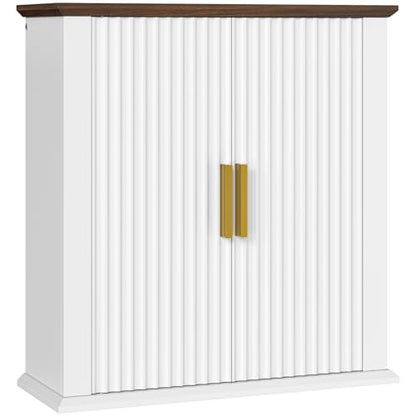 Wall Mounted Bathroom Medicine Cabinet with Adjustable Shelves - Farmhouse Style, White & Walnut Finish