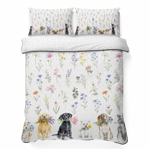 Sage Spring Floral Dog Quilt Set Twin XL 3-Piece Comforter Bedding