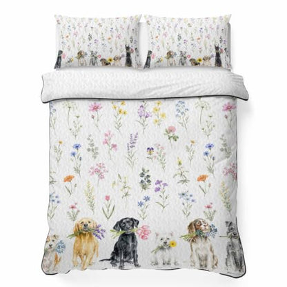 Sage Spring Floral Dog Quilt Set Twin XL 3-Piece Comforter Bedding