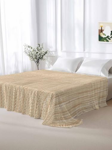 Twin Flat Sheet Beige Linen Weave Microfiber Bedding - Soft Breathable Top Sheet