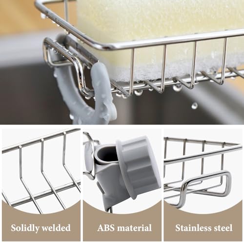 SICOSPI Faucet Rack Holder-Stainless Steel, 2024 Upgraded Sponge Holder for Kitchen Sink, Adjustable Detachable Sponge Holder Over Faucet, Sink Organizer Sponge Holder for Kitchen Bathroom (1pcs)